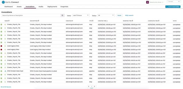 invocations connect show me xactly